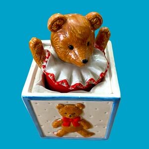 VTG 1984 SCHMID GORDON FRASER Music Box 6.5 in Teddy Bear Jack in the Box Works!